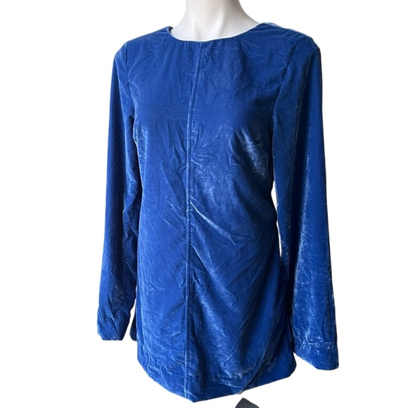 NWT, Free People Chelsey Mini Dress Blue Velvet Open Back Bell Sleeves, Sz S - Picture 7 of 15